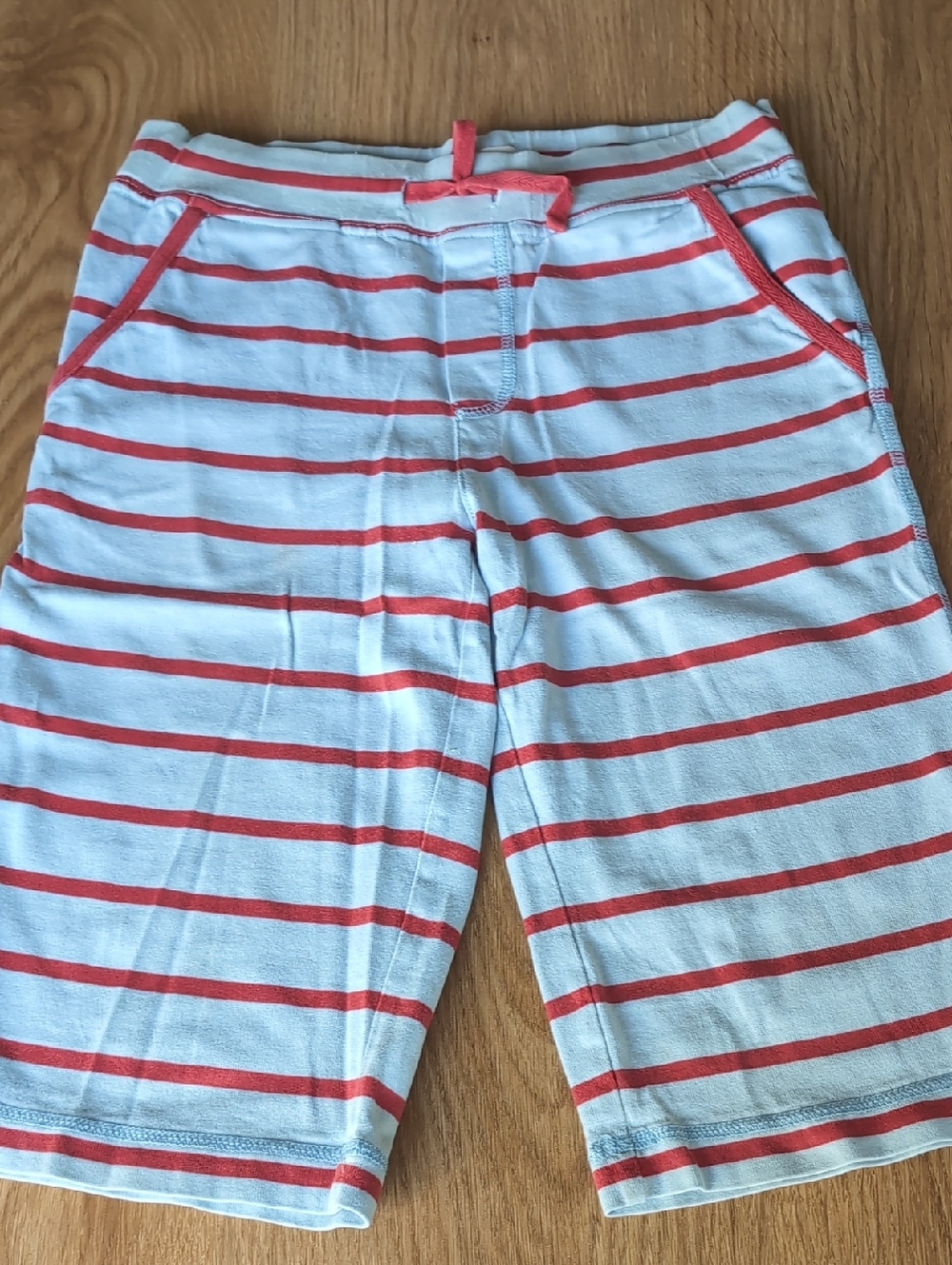Mini Boden Light Blue and Red Striped Knit Shorts Size 9